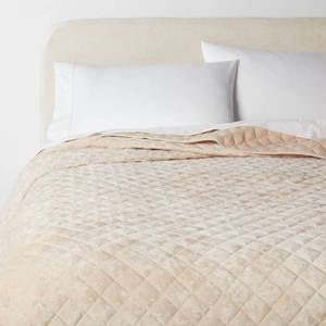 lot 9884 image: King Luxe Diamond Stitch Velvet Quilt Khaki - Threshold OEKO-TEX Certified, Polyester Fill, Machine Washable - Retail $79