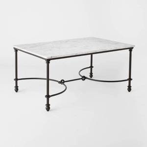 lot 9889 image: Metal and Marble Coffee Table White Carrara MarbleDark Bronze - Threshold designed with Studio McGee - Retail $320