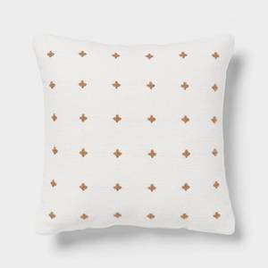 lot 9893 image: Plus Stitch Square Edge Pillow IvoryLight Brown - Threshold Cotton Dobby Fabric, Indoor Use - Retail $25