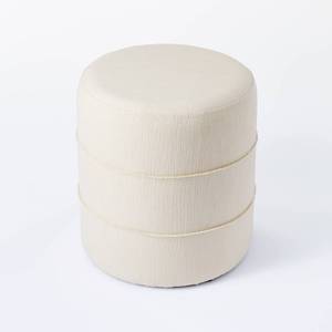 lot 9924 image: Catalina Round Ottoman Cream - Threshold designed with Studio McGee Wooden Frame, Textured, No Assembly Required - Retail $130
