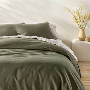 lot 9933 image: King Heavyweight Linen Blend Duvet Cover and Sham Set Olive Green - Casaluna - Retail $149