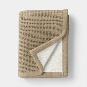lot 9935 image: Chenille Knit Throw Blanket with Faux Shearling Reverse Taupe - Threshold - Retail $25