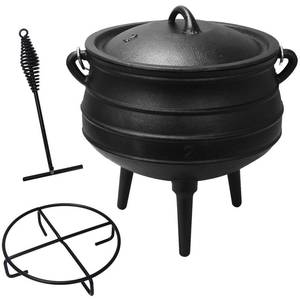 lot 5046 image: Mabeeze 6QT Cast Iron South African Potjie Cauldron 3-Legged Dutch Oven with Lid, Pre-Seasoned Outdoor Campfire Cooking Pot - Retail $80