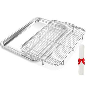 lot 5048 image: Air Fryer Basket for Oven, OPENICE 18.6 x 12.8 Air Fryer Basket and Tray Set, Extra Large Stainless Steel Air Fryer Pan Crisper Tray for Crisping Fried, Chicken, Bacon - Retail $36