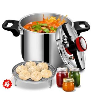 lot 5051 image: pressure cooker stainless steel 10.57 quart, olla de presion, stainless steel Pressure Cooker 10 quart, Compatible with Induction and Gas Stovetops - Retail $100