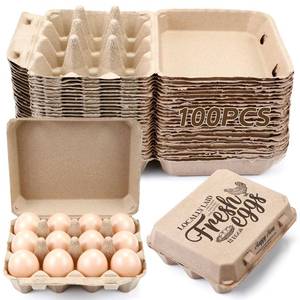 Zhanmai 100 Pack Egg Carton Bulk 12 Chicken Duck Egg Carton Vintage Printed Farm Fresh Crate with 3 x 4 Holds Recycled Paper Cardboard Sturdy Reusable Box Holder(Retro Style) - Retail: $80
