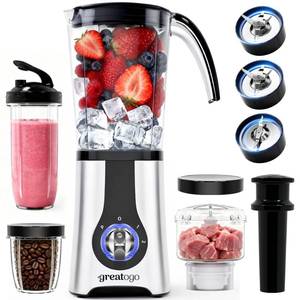 lot 5054 image: Blender and Food Processor Combo, Small Smoothie Blender with Grinder & Meat Chopper, 4-in-1 Kitchen System with 4 BPA-Free Cups (10-42oz), Perfect for Shakes, Baby Food, Dishwasher Safe, Ideal Gift - Retail $73