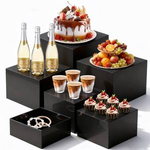 lot 5055 image: Btnoro 6PCS Buffet Risers, Black Acrylic Food Risers for Buffet Table, Nesting Display Stand with Hollow Bottoms for Party, Catering, Dessert, Jewelry & Collectibles (10 x 10 x 7 to 5 x 5 x 3) - Retail $98