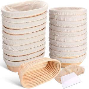 lot 5064 image: Gejoy 20 Sets Bread Proofing Baskets Bulk Banneton Dough Proofing Bowls Kit with Cloth Liner and Plastic Scraper Sourdough Basket for Home Sourdough Bakers(Round, Oval,9, 10) - Retail $139