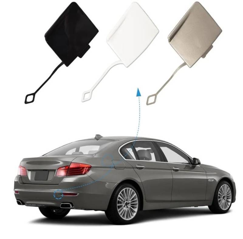 lot 61444 image: Rear Bumper Tow Hook Cover Fit for BMW 5-Series F10 ModernLuxury 528i 535d 535i 550i Sedan 2014 2015 2016 Towing Eye Cap 51127332777 (Sapphire Black, Right Passenger Side)  - Retail $19
