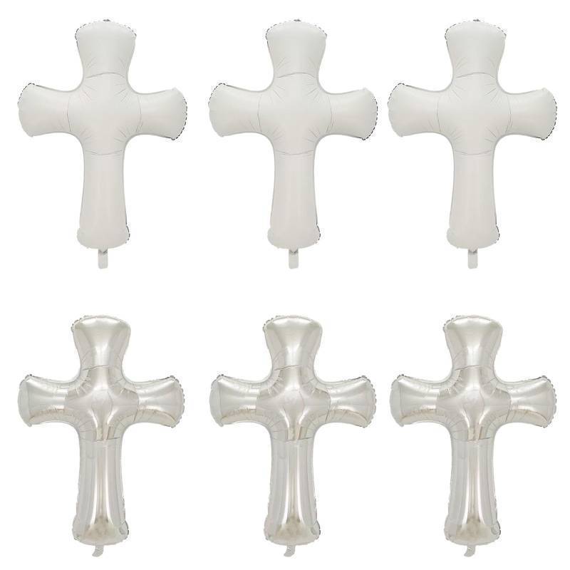 lot 61982 image: 3Pcs Cross balloon Baptism Religious Party Helium Foil Balloons for First Communion God Bless Christening Memorial Birthday Wedding Party Decorations Supplies (Silver) - Retail $8