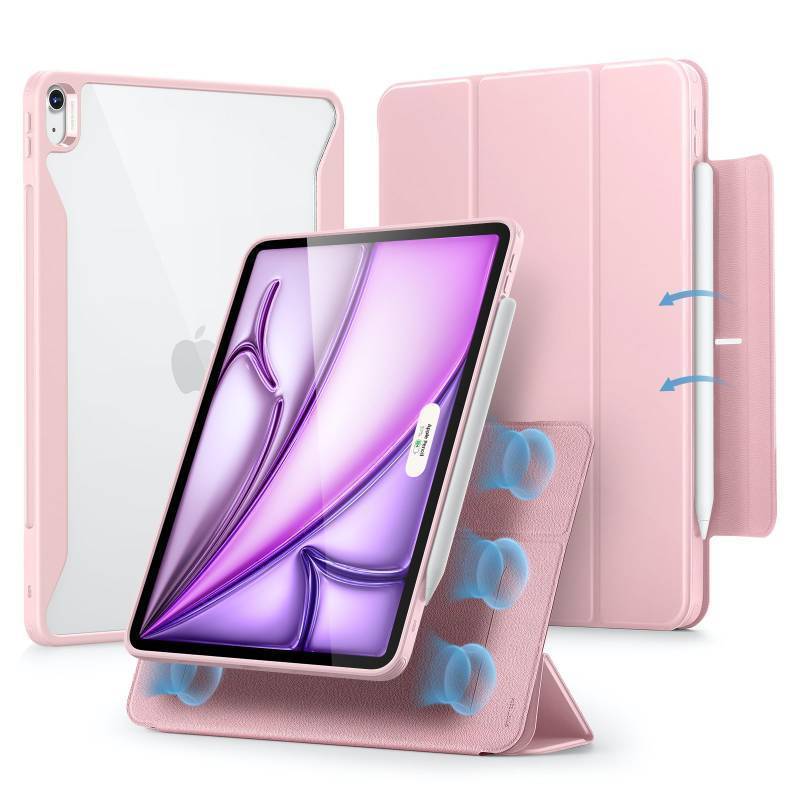 lot 14458 image: ESR for iPad Air 13 Inch Case (20252024) M3M2 with Pencil Holder, Removable Magnetic Cover, Vertical Stand, Fully Supports Pencil Pro and Pencil(USB-C), Rebound 360 Series, Pink - Retail $40