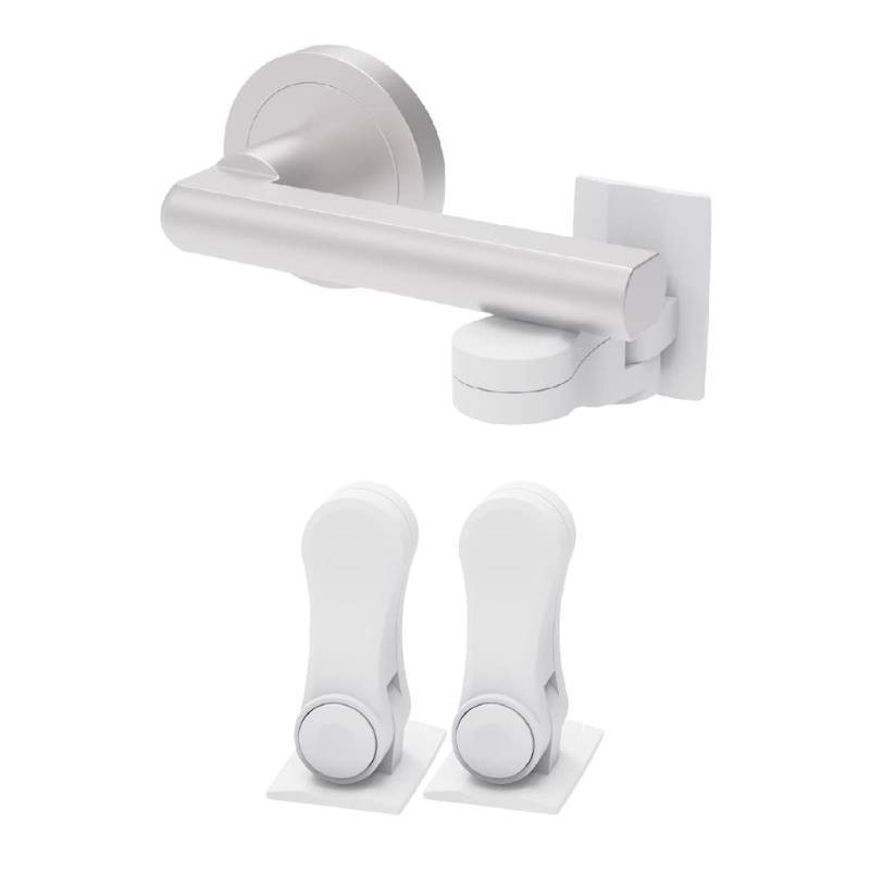 lot 43965 image: Child Proof Door Lever Lock, Baby Proofing Door Handle Lock, Minimalist Design, 3M Adhesive & No Drilling, Child Safety Door Handle Locks (2 Pack) - Retail $10