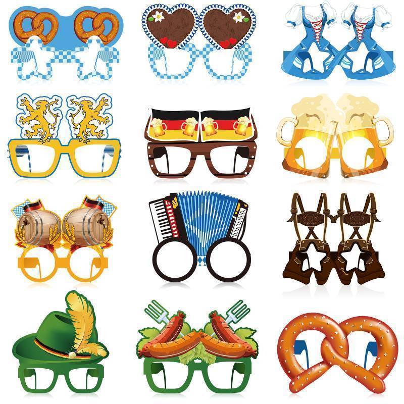 lot 15103 image: 24 Pieces October Festival Party Decorations Bavarian Beer Festival Paper Eyeglasses Funny Photo Booth Props Glasses for German Theme October Festival Party Favors Supplies - Retail $6