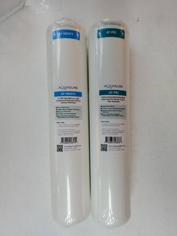 lot 24583 image: Aquasure Premier Series Twist Filter Replacement Cartridge, Compatible with AS-PR75 4-Stage Under Sink Reverse Osmosis RO Water Filtration System - Retail $50