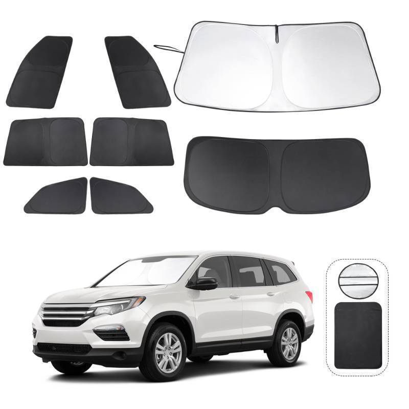 lot 24596 image: Window Shades for Honda Pilot 2016-2025 EX-L Special Edition Elite Black Edition Touring Accessories Car Side Full Windows Rear Windshield Sun Shade Camping Sun UV Rays Privacy Protection 8PCS - Retail $54