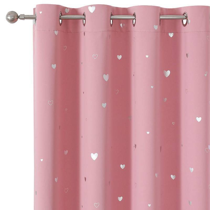 lot 24646 image: Pink Kids Curtains for Girls Bedroom Silver Print Window Drapes Soft Thick Thermal Insulated Window Treatment Grommet Top Blackout Curtains for Nursery Decor 2 PanelsRose pink52Wx54L - Retail $17