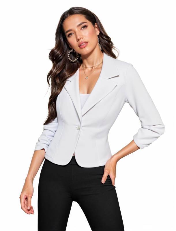 lot 24660 image: Hybrid & Company Womens Lightweight Casual Work Office Stretch Ponte Cardigan Blazer Jacket JK1131X White 5X - Retail $29