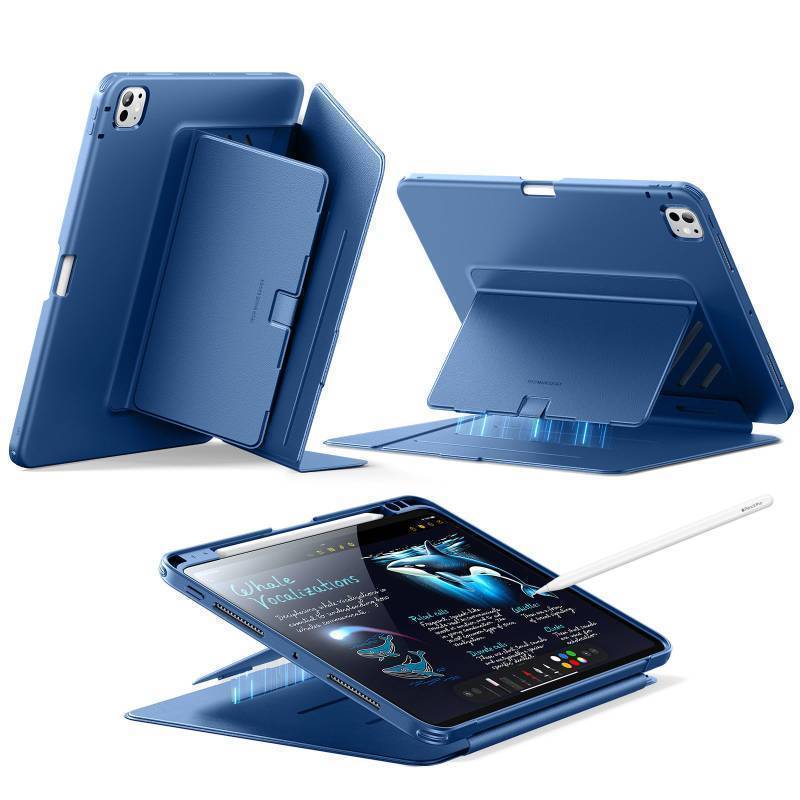 lot 24687 image: iPad Pro 11 Inch Case (M5M4) 20252024, Vertical Stand Cover, Multi Stand Angles, Ultra-Stable Case with Pencil Holder, Flip Series, Blue - Retail $33