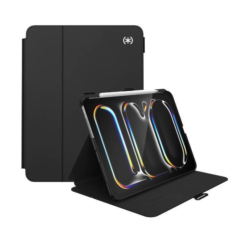 lot 24734 image: Speck New iPad Pro 11 Inch Case (2024 Model, 5th Gen) - with Pencil Holder, Drop & Camera Protection, Slim Multi Range Stand, Balance Folio, No AutoSleep Wake Function - BlackBlackWhite - Retail $23