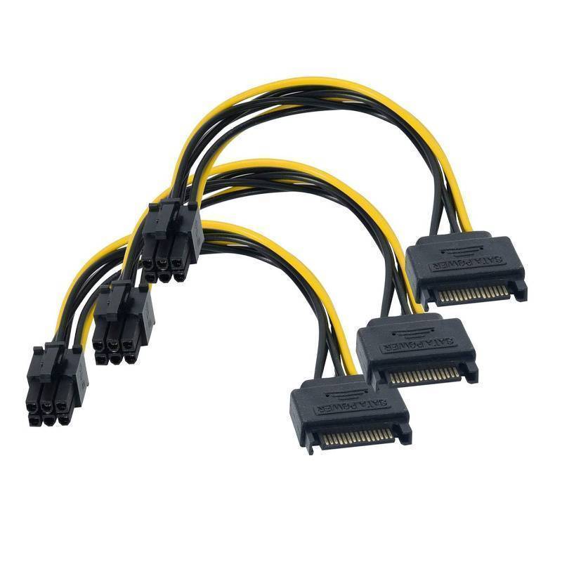lot 34154 image: 6 Pin SATA Power Cable 3 Pack SATA 15-Pin to 6-Pin PCI Express Card Power Cable Adapter 8 Inch