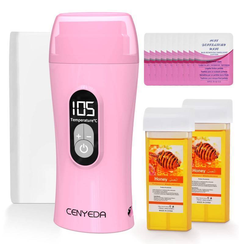 lot 25053 image: Digital Roll On Wax Kit, Honey Thermostatic Roller Waxing Kit for Sensitive Skin, Depilatory Soft Wax Warmer with 2 Cartridge Refill 10 Wax-removing wipes and 100pcs Wax Strips - Retail $27