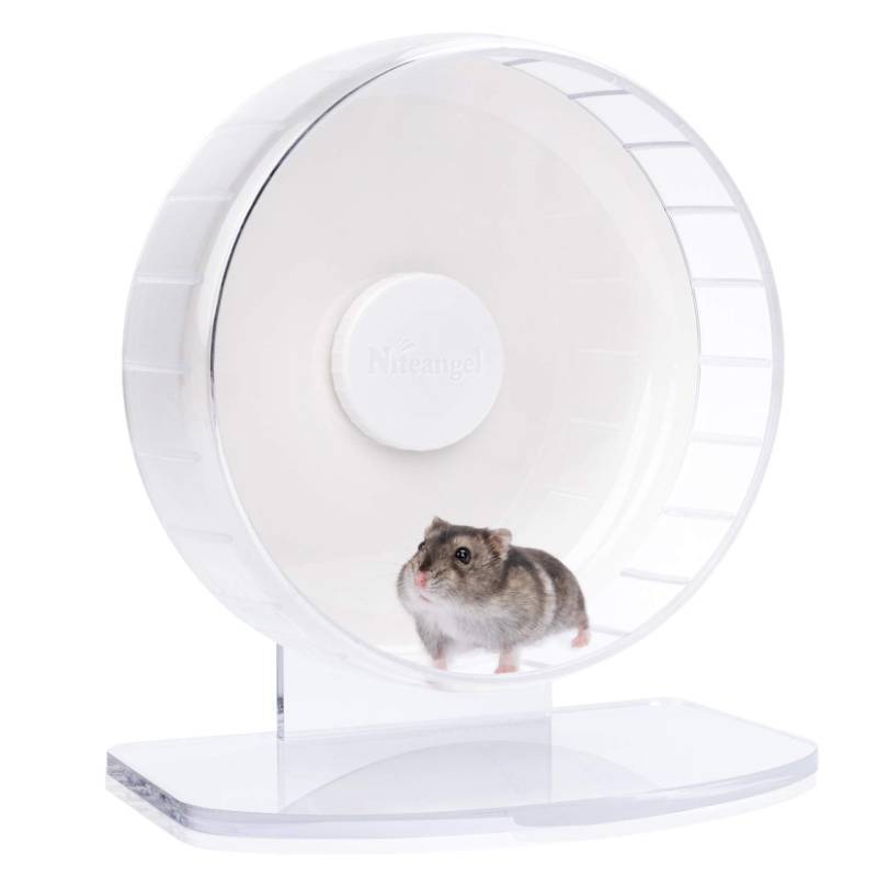 lot 25096 image: Super-Silent Hamster Exercise Wheels - Quiet Spinner Hamster Running Wheels with Adjustable Stand for Hedgehog Gerbils Mice or Other Small Animals (S, White) - Retail $34