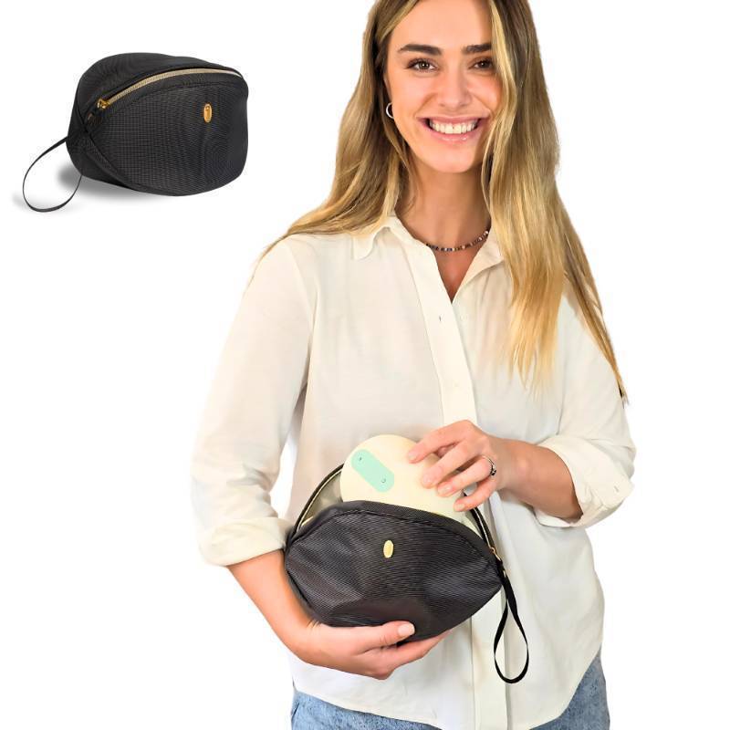 lot 72027 image: Wearable Breast Pump Bag - Fits Elvie, Willow, Momcozy and All Others - Black Small Pump Bag with Wrist Strap Hands-Free Pump Carrying Case and Storage for Travel