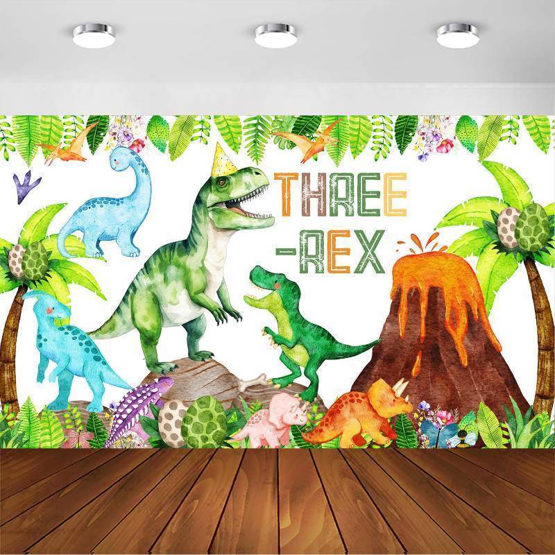 lot 72084 image: Three Rex Birthday Decorations Boy Watercolor Dinosaur 3rd Birthday Party Banner Backdrop 3 Rex Dinosaur Party Supplies Decorations for Boys Dino Party Decor - Retail $9
