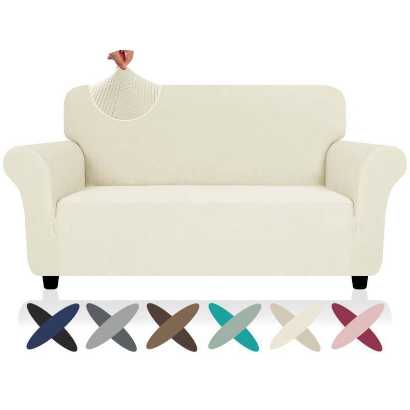 lot 71766 image: Super Stretch Loveseat Covers (57-70), New Striped Love Seat Slipcover, Dogs Pet Friendly Anti-Slip Couch Protector Spandex Durable 2 Seater Fabric Sofa Cover (Beige, Loveseat) - Retail $40