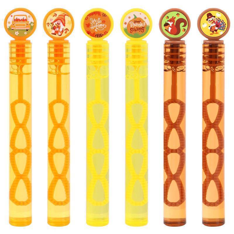 lot 44282 image: 18Pcs Thanksgiving Bubble Wands Bulk for Kids, Mini Pumpkin Bubble Wands Fall Party Favors Bubbles Toys for Fall Festival Gifts Classroom Prizes Goodie Bags Stuffers - Retail $10