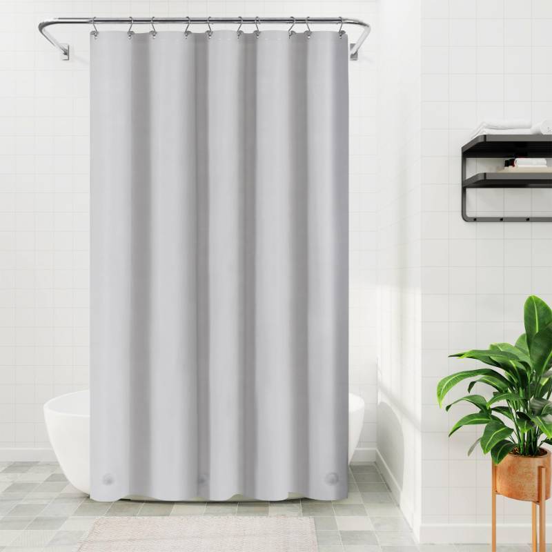 lot 44283 image: Barossa Design 54W x 78H Stall Shower Curtain Liner Silver Gray - Waterproof Lightweight PEVA Plastic Shower Liner with 3 Magnets & Metal Grommets - Gray Silver - Retail $10