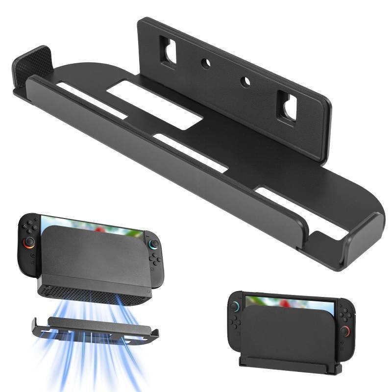 lot 44301 image: Metal Wall Mount Holder Dock Compatible with Switch 2 Space-Saving Console Bracket with Vent Holes and Soft Padding Secure Wall or Pegboard Setup Near TV or Monitor - Retail $22