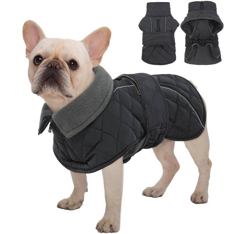 lot 44739 image: Dog Coat Thermal Fleece Lined Dog Jacket, Adjustable Hook & Loop Dogs Coats for Medium Dogs Windproof Reflective Puppy Snow Jackets Pet Cold Weather Clothes with Harness Hole, Grey, M - Retail $32