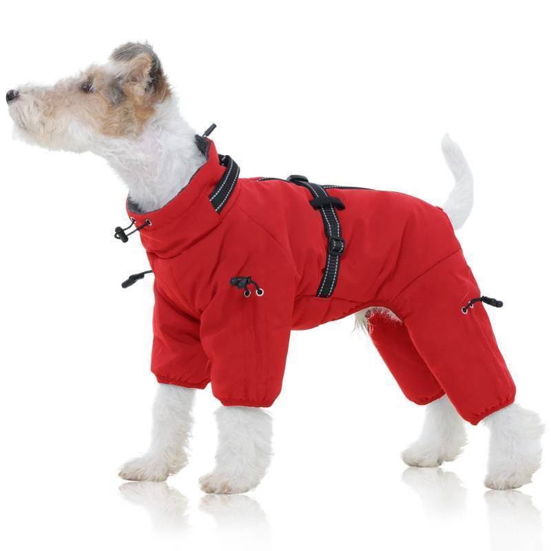 lot 44761 image: Full Body Dog Coat, Warm Dog Fleece Jackets with Harness Built in Windproof Dogs Snowsuit Zip up Pet Four Legged Pets Jumpsuit Winter Outfit Cold Weather Coats for Small Dogs Red S - Retail $39