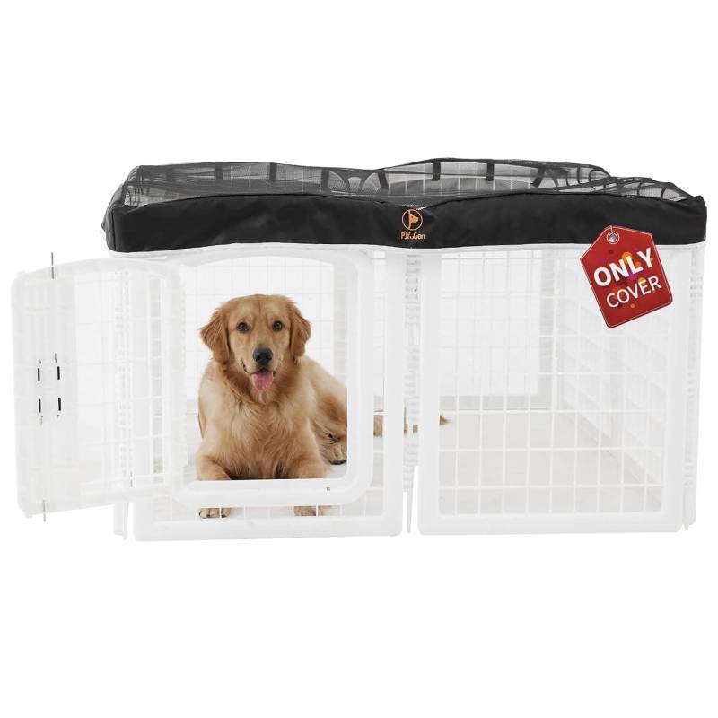 lot 44834 image: Dog Playpen Mesh Top Cover, Fits 24 Inch 8 Panels Regular Square Plastic Exercise Pet Pen, Adhesive Tape Connections, Black (Note Cover Only, Fence Not Included) - Retail $36