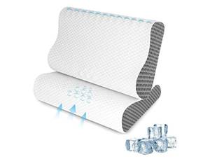 lot 16606 image: Cooling Pillows Queen Size Set of 2, Memory Foam Bed Pillows for Sleeping, Ergonomic Cervical Pillow for Neck and Shoulder Pain Relief, with Pillowcase.  - Retail $50
