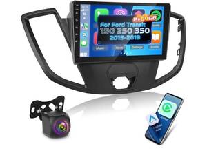 lot 16613 image: Car Radio for Ford Transit 150 250 350 2015-2019, Volxcereo 264 9 inch Touchscreen Stereo with CarplayAndroid Auto, GPS Navigation, WiFi, Bluetooth, SWC, FMRDS - Retail $155