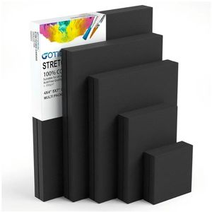 lot 16621 image: 4Pcs Black Stretched Canvases for Painting, Multi Pack 2-4x4, 1-9x12,  1-11x14 Set of 4, Primed 100% Cotton Artist Blank Canvas Boards for Painting, Acrylic Pouring, Oil Paint Art - Retail $12
