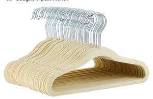 lot 16627 image: Kids Space Saving Velvet Non-Slip Clothes Hangers with Shoulder Notches for Infant and Toddler, 11.6, Beige, 24-Pack - Retail $11