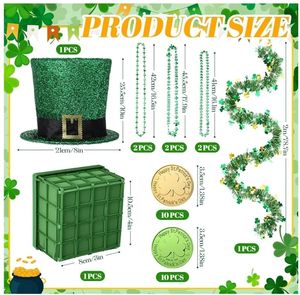 lot 16628 image: St. Patricks Day Hat Flower Pot Set Irish Green Leprechaun Top Hat Shape Buckle Flower Arrangement Container Simulated Bouquet with Shamrock St. Patricks Day - Retail $25