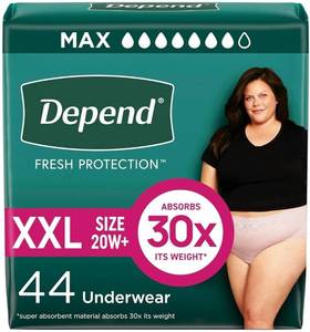 lot 16634 image: Depend Fresh Protection Adult Incontinence & Postpartum Underwear for Women - Maximum Absorbency - XXL - Blush - 44 Count. - Retail $43