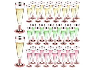 lot 16637 image: 100 Pack Plastic Champagne Flutes with Rose Gold Rim Pink Bottom, 5.5 Oz Clear Disposable Plastic Champagne Glasses, Wine Glasses Cups for Wedding Celebration New Years Eve Party Supplies - Retail $27