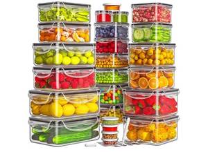 lot 16641 image: Food Storage Containers with Lids (25 Containers & 25 Lids), Airtight Reusable Meal Prep Containers for Lunch, Plastic Kitchen Storage Containers with Labels & Marker Pen - Retail $30