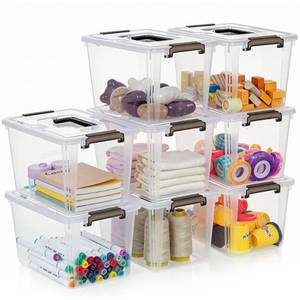 lot 16644 image: 8 Packs 6 QT Plastic Storage Bins with Latching Lids Clear Storage Box with handle Stackable Storage Containers for Organizing Snacks, Crafts, Toys, Tools - Retail $37