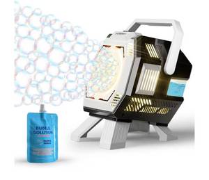 lot 16657 image: Bubble Machine with Lights, Big Bubble Toys, Up to 15,000 Bubbles, 320ml Large Tank, Battery Operated Portable Handheld Bubble Blower for Kids, Birthday Parties, Weddings, Outdoor Activities. BUBBLE SOLUTION IN MACHINE. - Retail $20