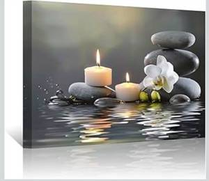 lot 3895 image: PBXBJY Bathroom Wall Art Orchid Flower with Black Zen Stone Pictures SPA Candle Picture Prints Still Life Canvas Painting for Meditation Spiritual Room Decor (White, (16.00 x 24.00))