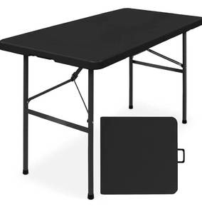 lot 3898 image: Best Choice Products 4ft Plastic Folding Table, Indoor Outdoor Heavy Duty Portable wHandle, Lock for Picnic, Party, Camping - Black