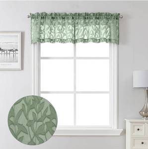 lot 3901 image: 10 Packs Lecloud Leia 14 Inch Sage Valance for Window Green Sheer Curtains 2 PCS, Jacquard Texture Leaves Semi Voile Living Room Curtain for Small Window, Dual Rod Pockets Bedroom Kitchen Valance, 38W x 14L 20 Total