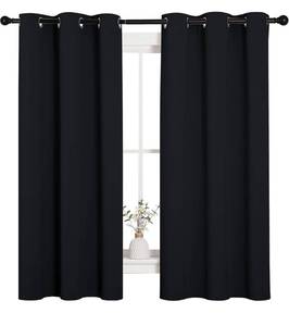 lot 3929 image: NICETOWN Pitch Black Solid Thermal Insulated Grommet Blackout CurtainsDrapes for Bedroom Window (2 Panels, 42 inches Wide by 63 inches Long, Black)